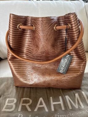 Brahmin Copper Lizard-Embossed Bucket Shoulder Bag
